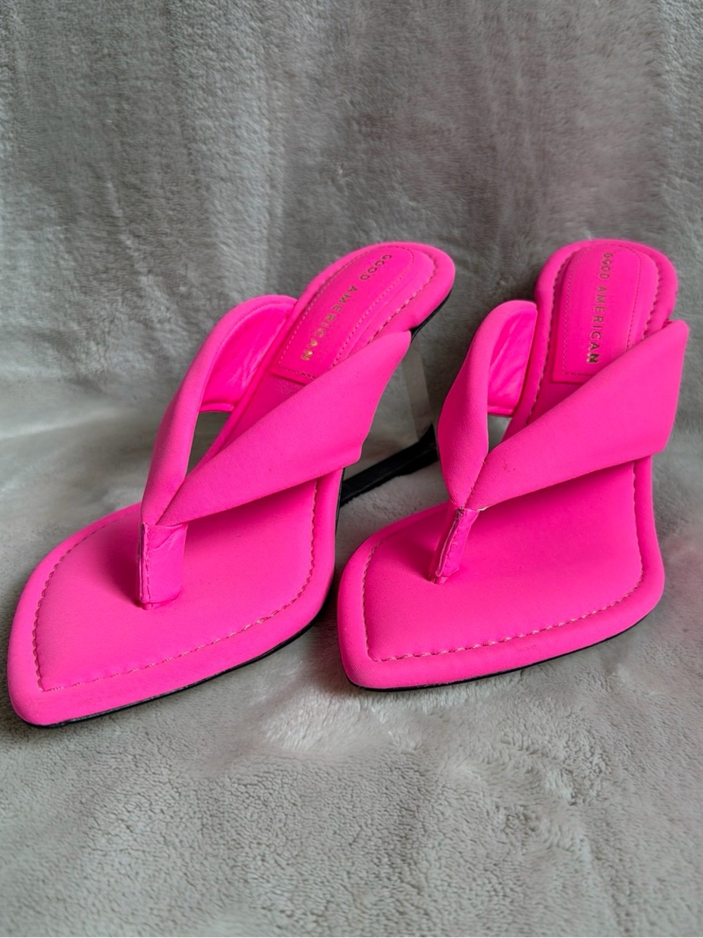 Good American Hot Pink Thong Mule Heels Barbiecore